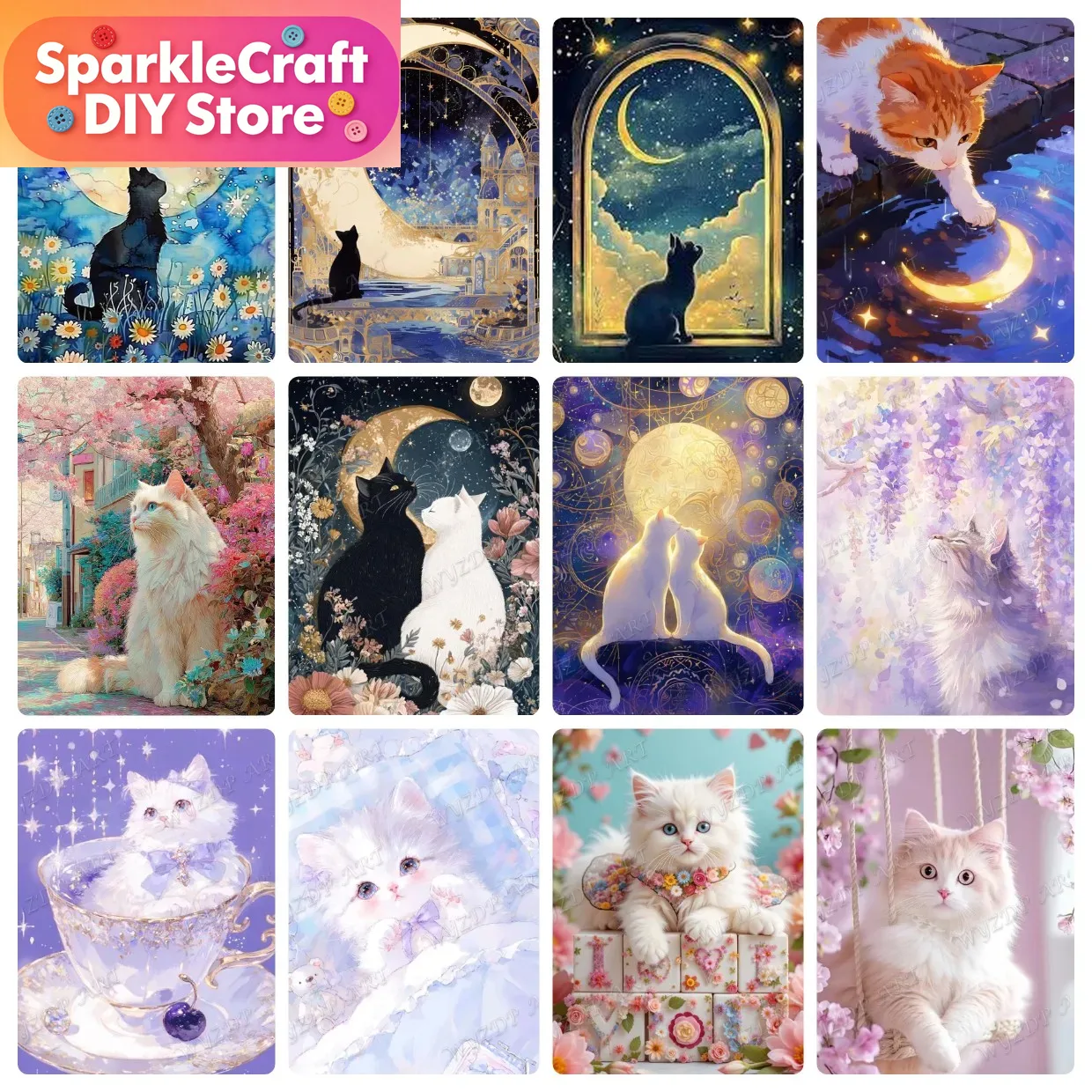 Resin Art Kit - Animal Cat Moon Diamond Painting Kit