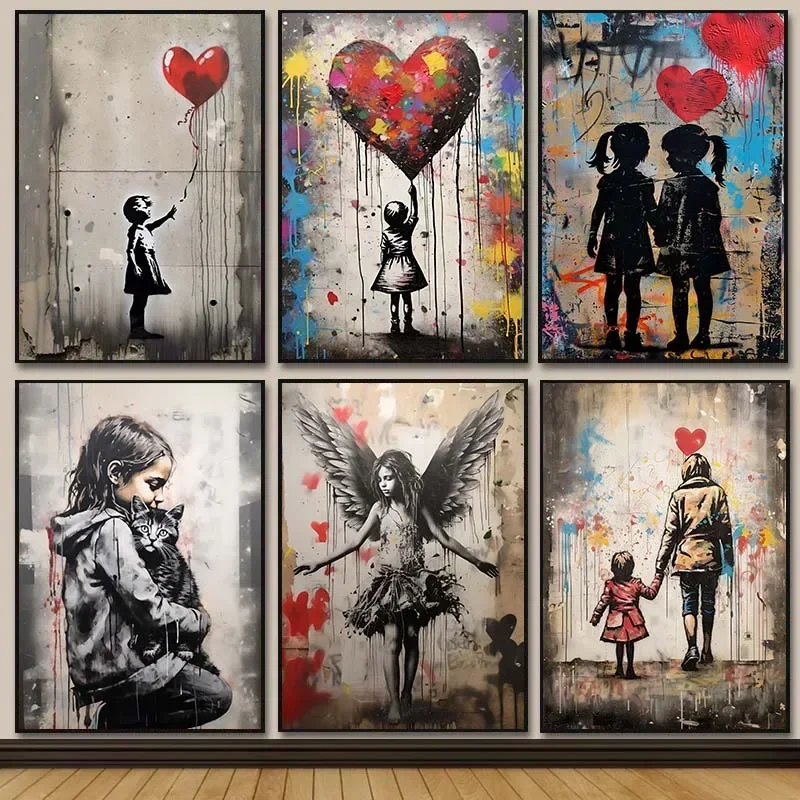 Resin Art On Canvas - Banksy Graffiti Boy Girl with Balloon