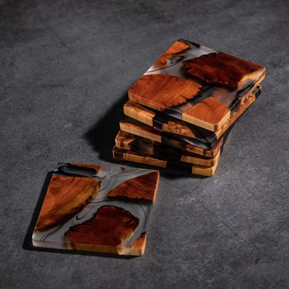 Resin Art Coffee Table - Wood Resin Coasters Square Cup Cushion