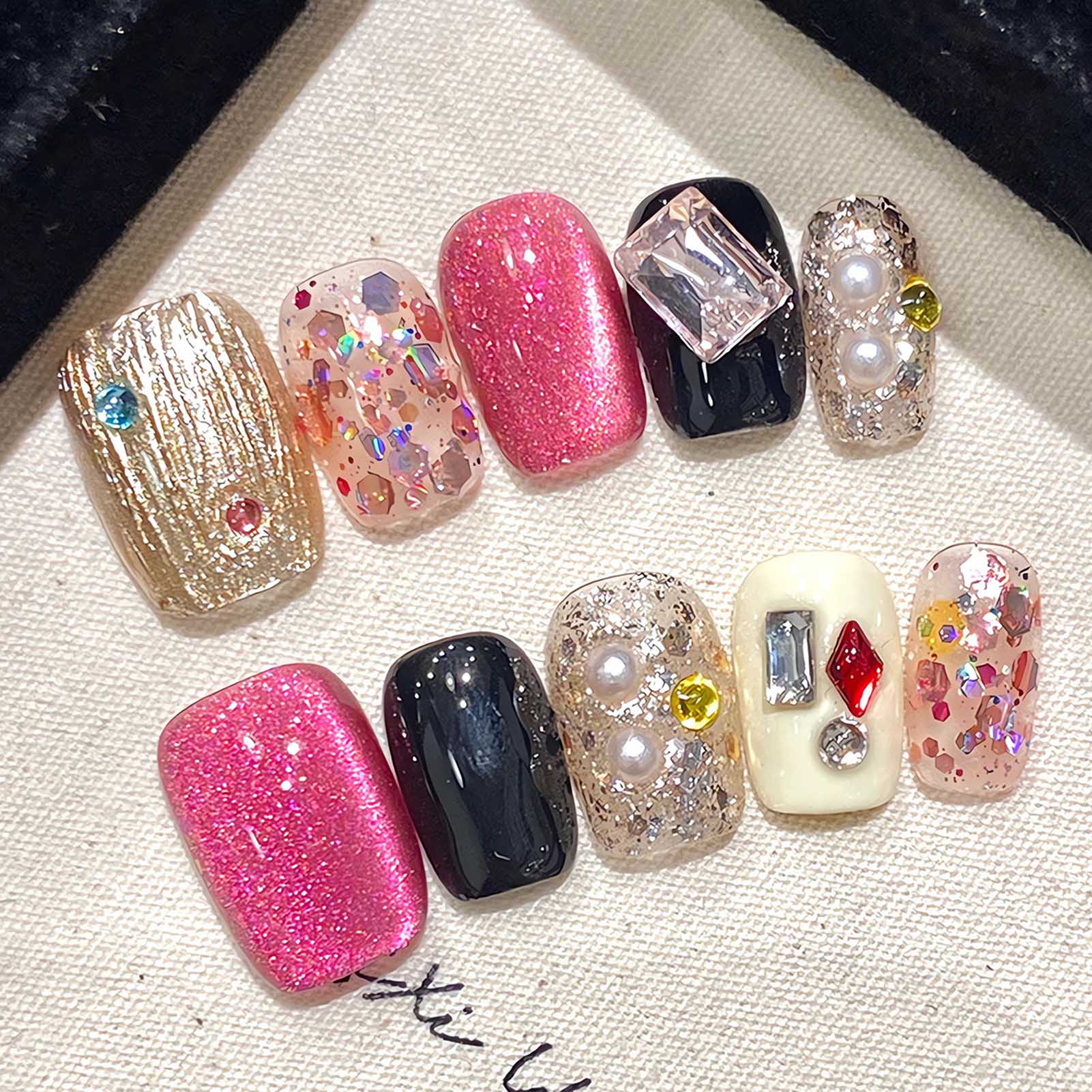 Resin Art Glitter - Handmade Press on Nails Glitter Pink