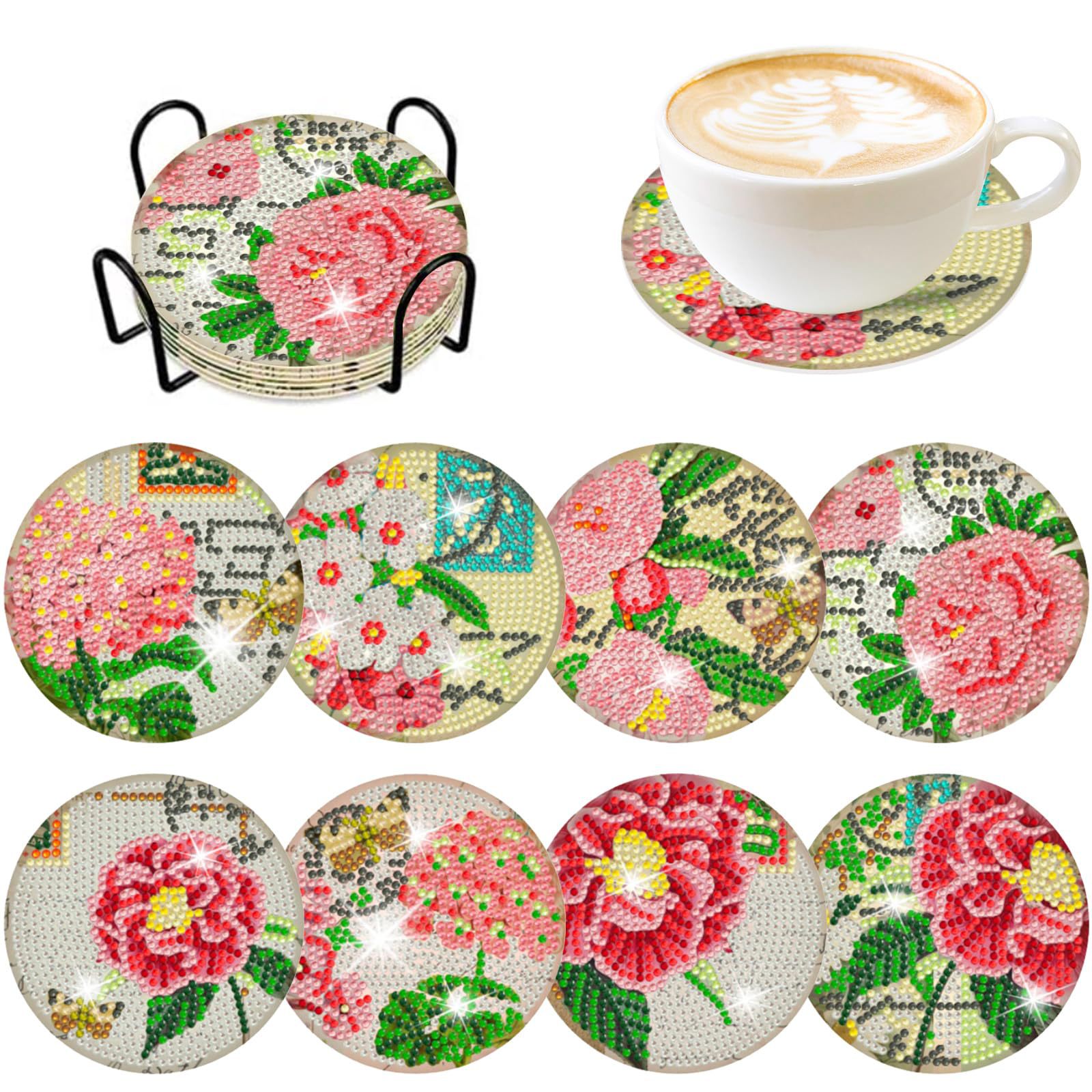 Resin Art Kit For Beginners - RUOPOTY 8pc/sets Diamond Painting Coasters For