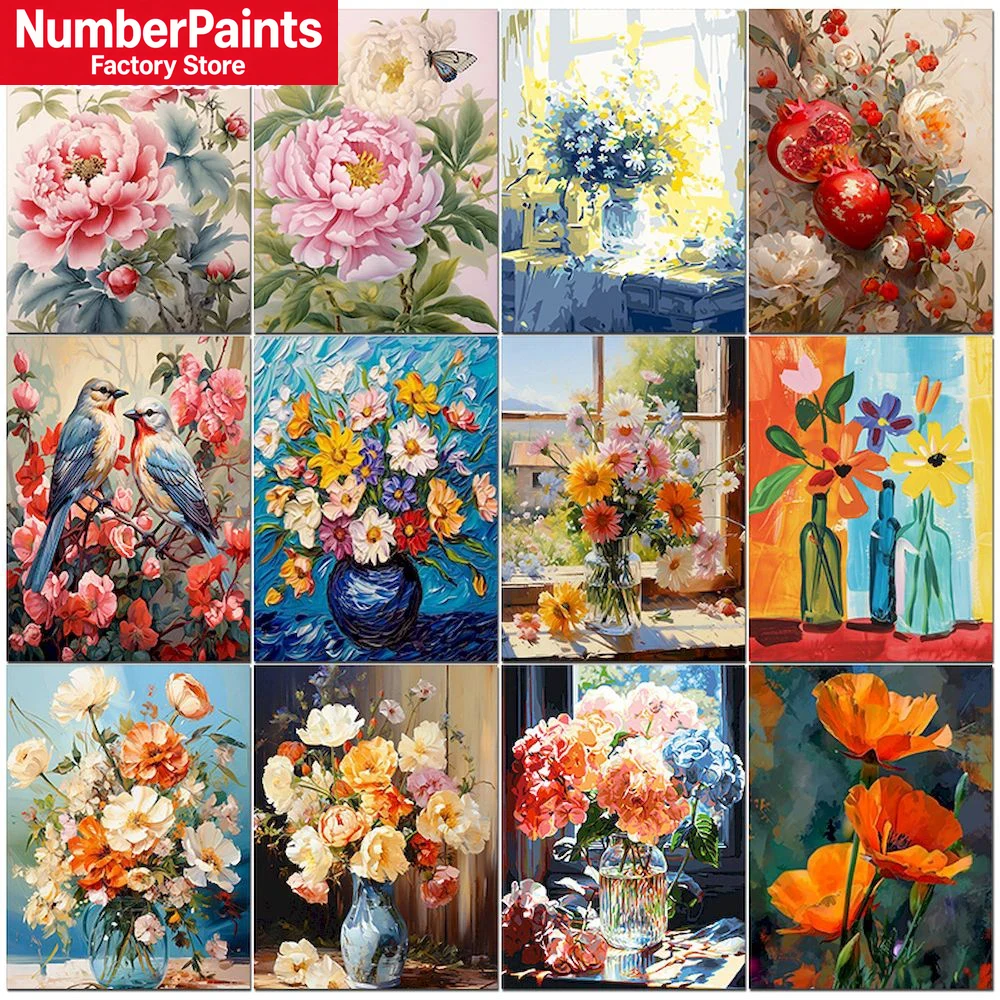 Resin Art On Canvas - Paintings By Number Flower Scenery Hand