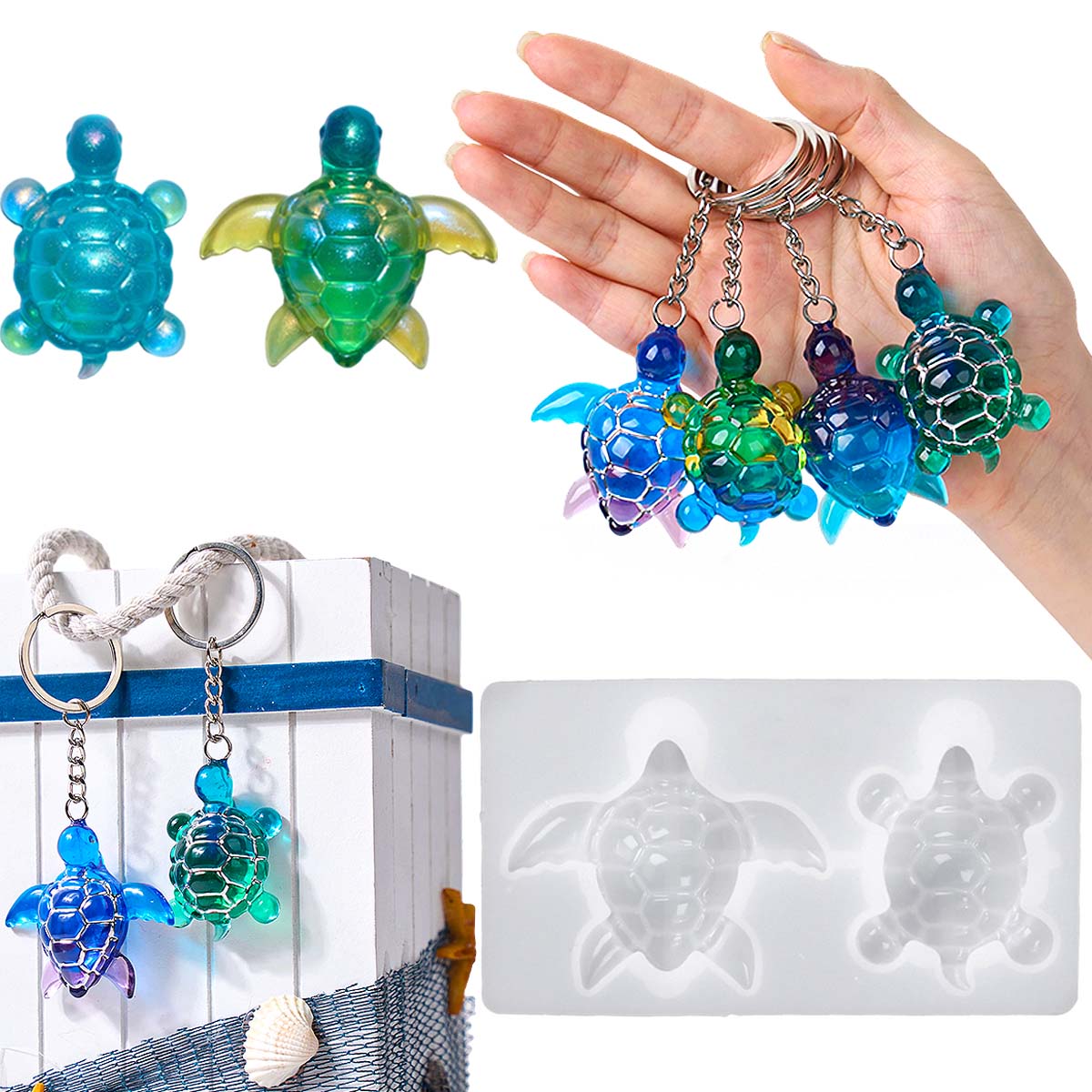 Resin Art Glue - 3D Sea Turtle Keychain Silicone Mold