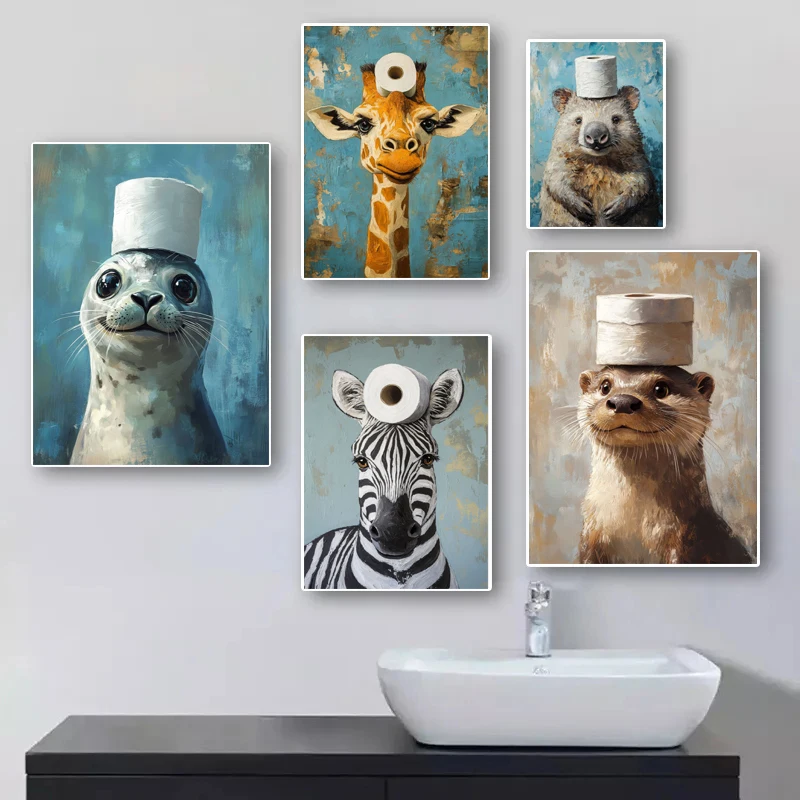 Cartoon Cute Funny Animals wit - Resin Art On Canvas ulasan dan harga