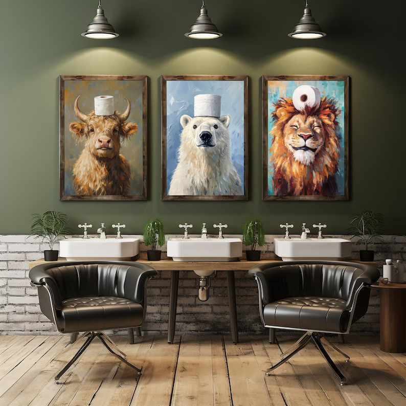 Cartoon Cute Funny Animals wit - Resin Art On Canvas ulasan dan harga