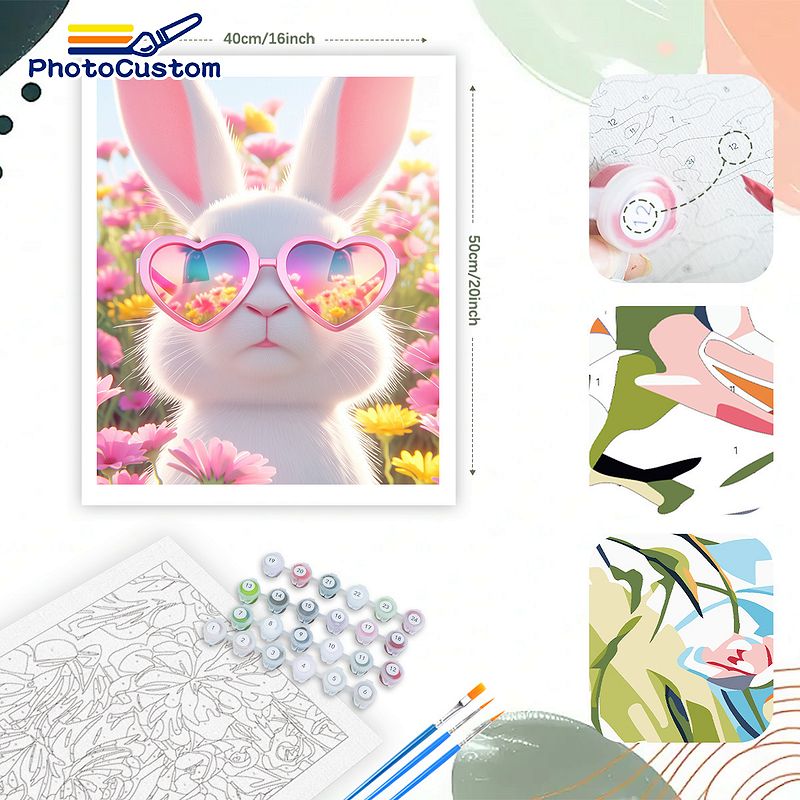PhotoCustom White Rabbit Paint - Resin Art On Canvas ulasan dan harga