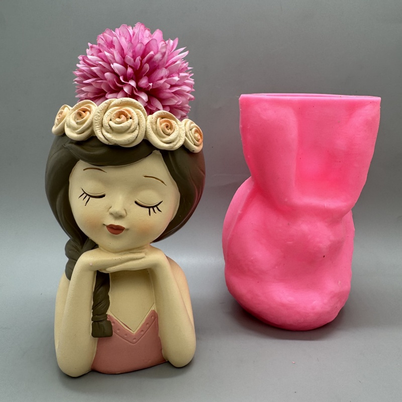 Cute girl flower pot silicone  - Resin Art Furniture ulasan dan harga