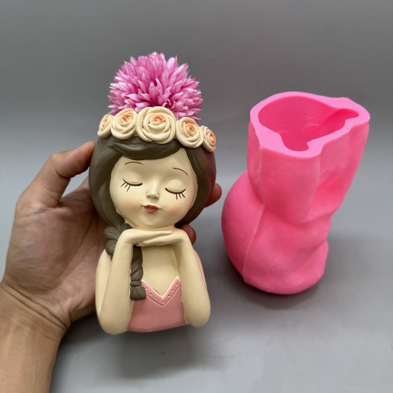 Cute girl flower pot silicone  - Resin Art Furniture ulasan dan harga
