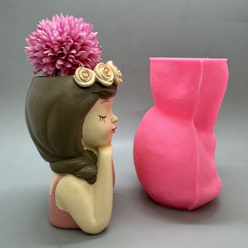 Cute girl flower pot silicone  - Resin Art Furniture ulasan dan harga