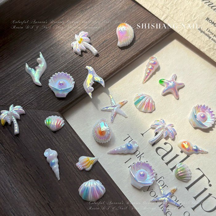 50pc Summer Beach Nail Rhinest - Resin Art Beach Theme ulasan dan harga