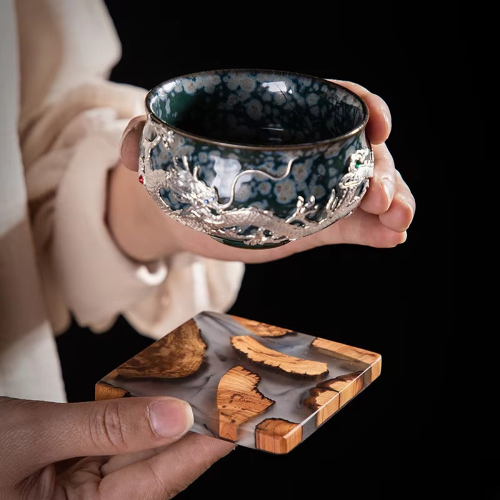 Wood Resin Coasters Square Cup - Resin Art Coffee Table ulasan dan harga