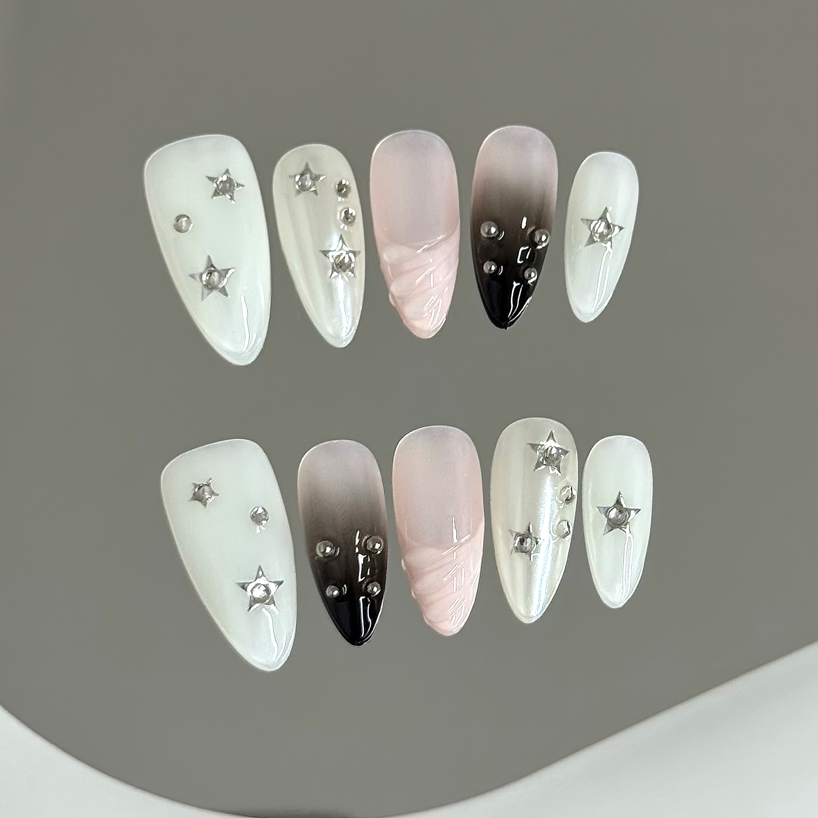 10pcs Almond Fake Nails Star G - Resin Art Glitter ulasan dan harga