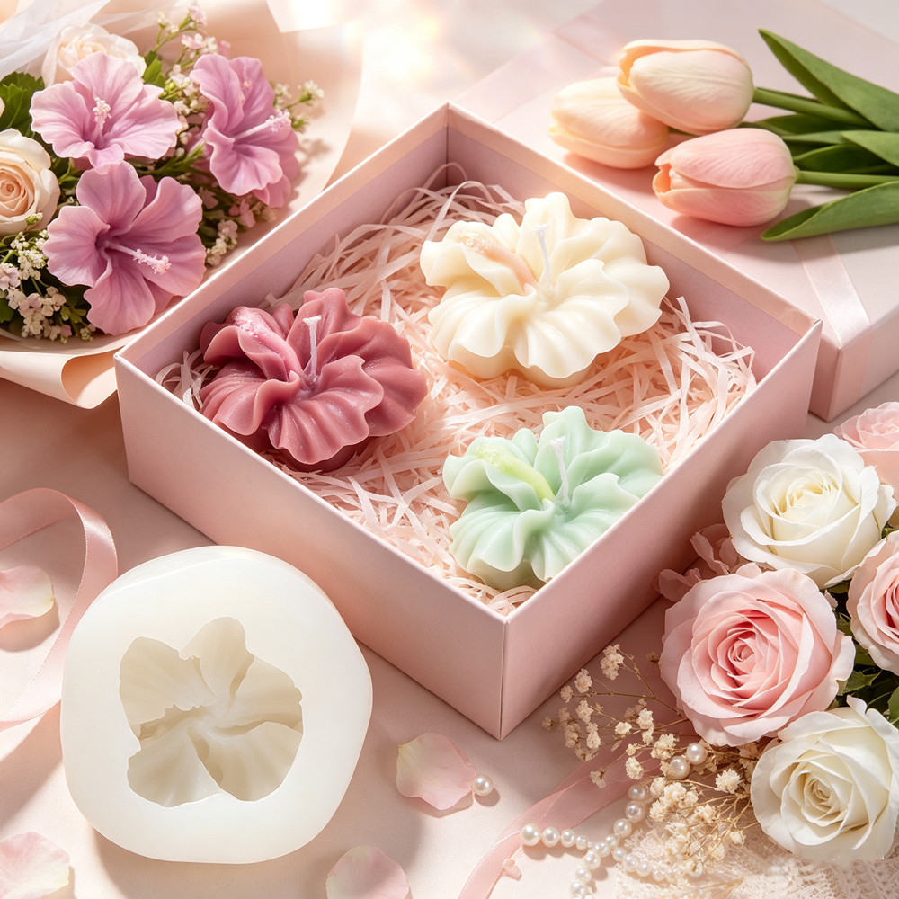 2pcs Hibiscus Flower Candle Mo - Resin Art Clay ulasan dan harga